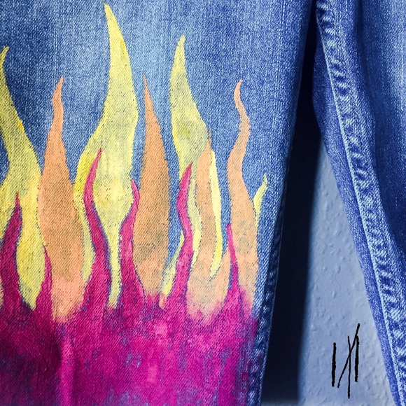 Fire / Sinner / Hand Painted / Denim Shorts - Picture 7 of 8